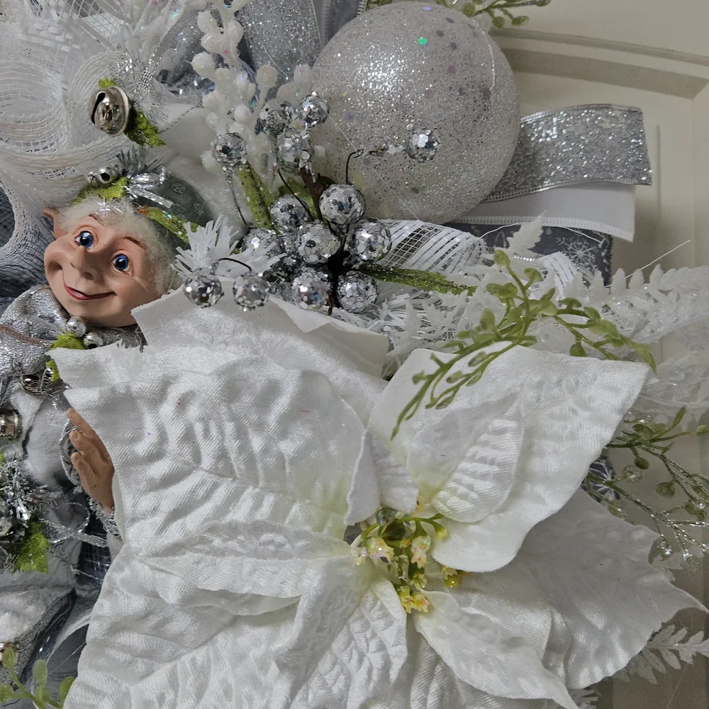 Festive Silver and White Holiday Wreath